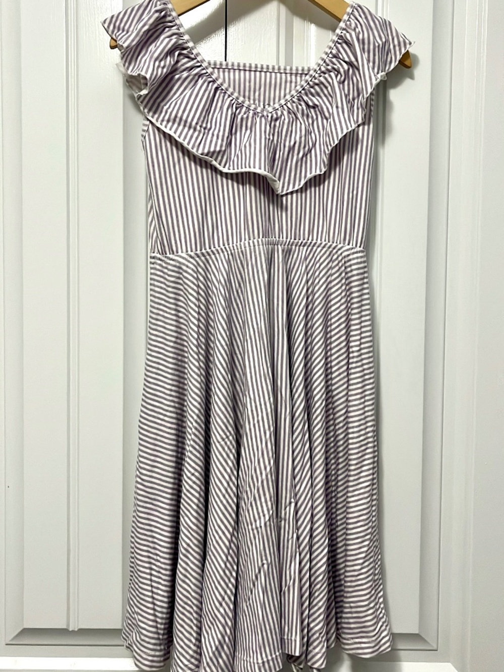 Omi Jo by Well Dressed Wolf dusty purple and white strip ruffle twirl dress